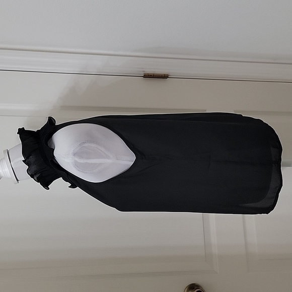 SHEIN Size M Black Frill Trim Mock Neck Sleeveless Blouse, EUC - Picture 5 of 15